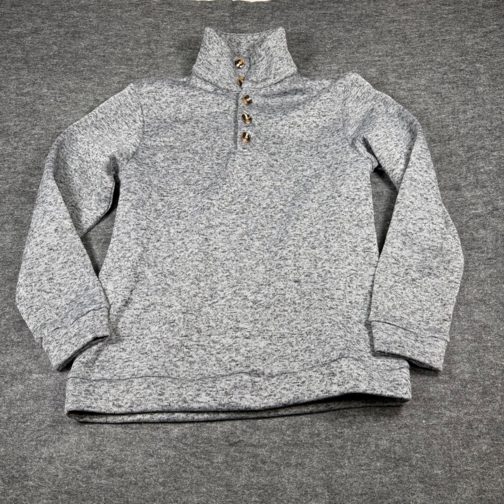 Coofandy‎ Gray Marled Knit Mock Neck Button Up Pullover Sweatshirt Top M